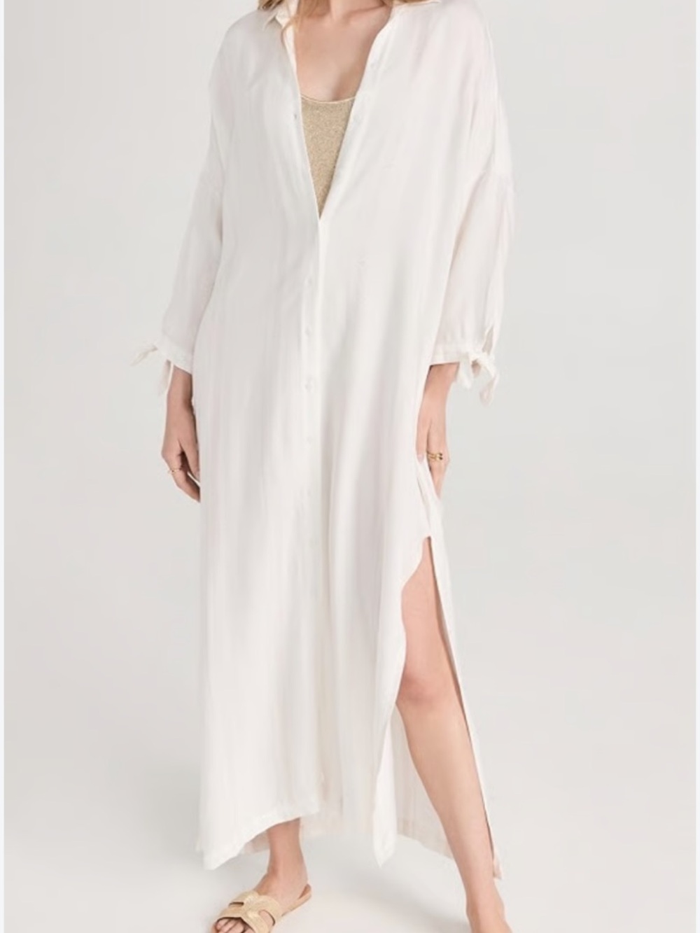 Peixoto Josephine Maxi White Textured Button-Up Dress